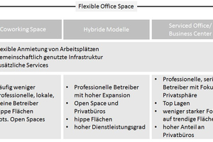  Grafik 1: Gegenüberstellung verschiedener Ausprägungen von Flexible Office Space 