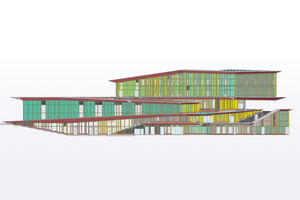  Das architektonische 3D-Modell zeigt die komplexe Geometrie und Materialvielfalt der neuen Metrostation. 