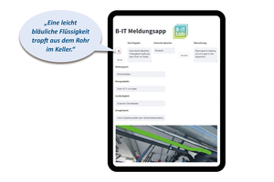  Die KI erkennt auf dem Foto: aus dem Rohr tritt ein leicht bläulicher Film aus. Bei der Position im Zwilling weiß sie, dass hier eine Leitung mit Glykol-Kühlmittel verläuft. Aufgrund der giftigen Eigenschaften und der Systemrelevanz des Kühlkreislaufs wird das Ticket automatisch als hoch priorisiert und an das zuständige Technikteam weitergeleitet. 