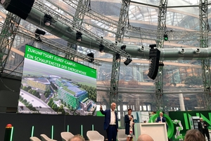  Dr. Reinhard Müller, Vorstand der EUREF AG gab Einblicke über den EUREF-Campus Düsseldorf, der ein hochmodernes Arbeitsumfeld bietet und sich mit den zentralen Zukunftsthemen Energie und Mobilität befasst. Auf rund 80.000 m2&nbsp;entstehen flexible Büroflächen, Labore und Innovationsräume für bis zu 4.000 Arbeitsplätze – in direkter Nähe zum Flughafen Düsseldorf und dem Fernbahnhof Düsseldorf-Flughafen. 