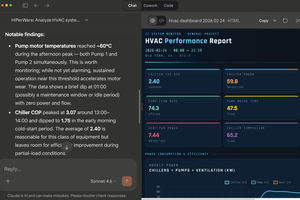 Der lebende digitale Zwilling erkennt Abweichungen im Betrieb von Chillern und Pumpen und erstellt einen interpretierbaren Bericht für das Betriebsteam. 