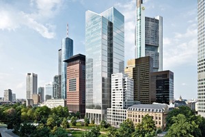  Nach Fertigstellung des 40-stöckigen Gebäudes Ende dieses Jahres soll der TaunusTurm als erster Hochhausneubau in Frankfurt nach dem Standard „Leadership in Energy and Environmental Design (LEED)“ in Platin zertifiziert werden 