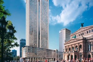  Nachhaltige Immobilie: Der von Professor Christoph Mäckler Architekten entworfene OpernTurm in Frankfurt ist Ende 2009 fertiggestellt worden. Das Gebäude liegt 23 % unter dem geforderten Energiewert der EnEV 2007. Bauherr Tishman Speyer strebt eine Zertifizierung nach dem US-Standard LEED-Gold an 