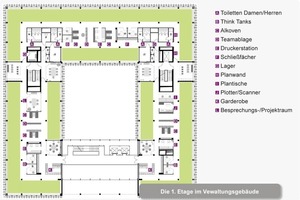  Der Neubau unterstützt in Funktion, Design und Struktur die schnelle, unkomplizierte Zusammen-arbeit und direkte, offene Kommunikation 